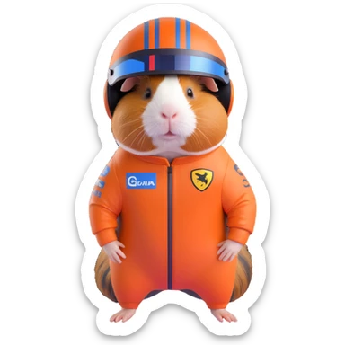 full-body guinea pig in a modern Formula 1 racing suit and helmet, dynamic stance, vibrant colors sticker