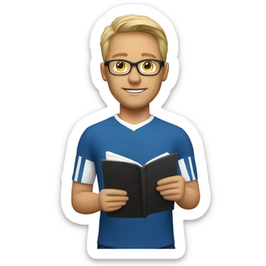 white young soccer coach with eyeglasses holding a notebook sticker