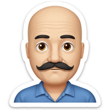 61 years old. Bald with dark hair on the sides. black thick moustache. White beard. saying sorry. where is the white beard sticker