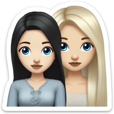 a girl with fair skin, straight long black hair, blue eyes, standing, very beautiful, very hot,Korean American Russian,plump lips and long eyelashes sticker