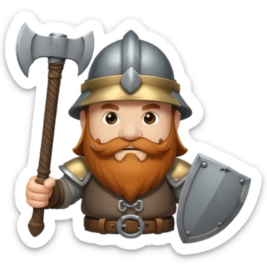 gimli the dwarf, brown beard, gray metal helmet, battle axe sticker