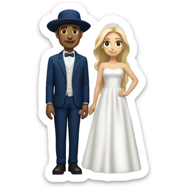 Puerto rican beard short hair with blue hat and navy blue suit getting Married with blond long hair girl with white  wedding dress  sticker