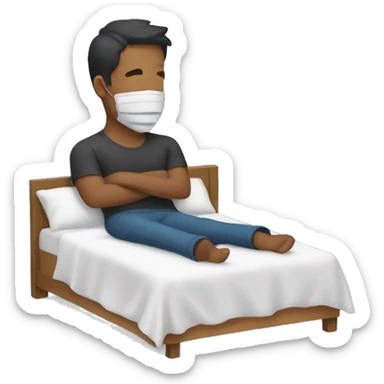 A man have mask and sleeping on bed sticker