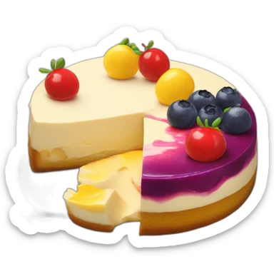 Artist cheesecake with 3 colored jams red, blueberry and yellow  sticker