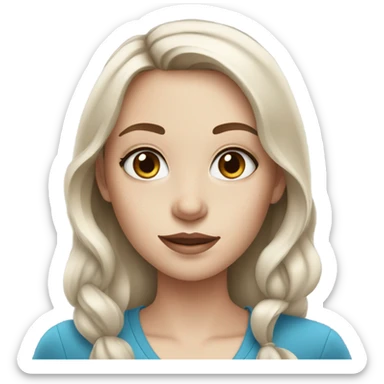 Girl doing her makeup steps on white skin while having Brown hair and blue eyes and freackles sticker