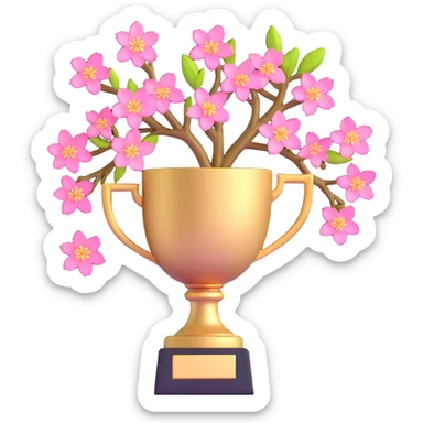 golden spring trophy with cherry blossoms sticker