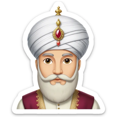 ​Cinematic Realistic Portrait of Suleiman the Magnificent, depicted as a regal Ottoman sultan adorned with a large, white, round, tall turban and a majesti beard, his commanding gaze bathed in warm, historic lighting that exudes timeless authority and grandeur, sticker