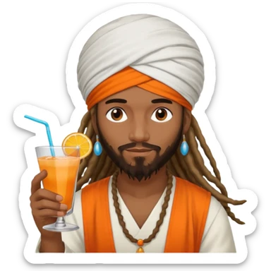 Brownskin man with long dreadlocks add a white turban on his head orange shirt drinking alcohol sticker