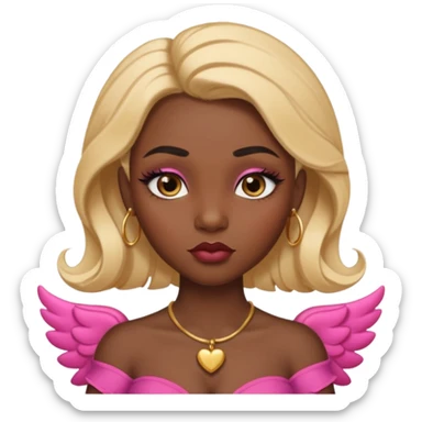 darkskin female with eyebrows that are naturally shaped and frame eyes well, eyes that are almond-shaped with defined lashes. nd lips are full with a defined cupid’s bow, add also a septum piercing that adds an edgy, stylish flair. a middle-part, honey blonde bust-down with laid baby hairs sticker