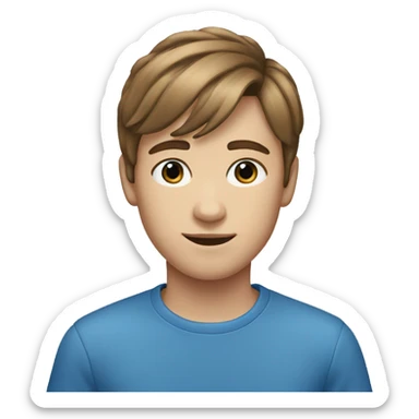 13 year-old boy with a side part and brown, straight hair with blue eyes sticker