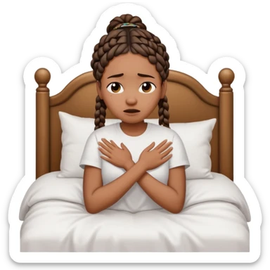 Black woman with braids in a big king size bed by herself crying sticker