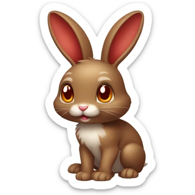 Cute,Shiny, Brown, Normal-type-Ground-type Bunny-Fakémon with Dark-Red eyes, full body sticker