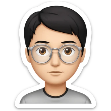 Cabelo preto liso olhos castanho cor da pele prata óculos sticker