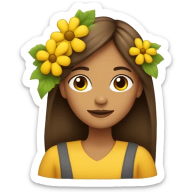 mujer de cabello castaño con flores amarillas sticker