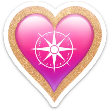 Pink ombre heart shaped compass with glitter sticker