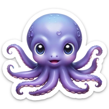Cinematic Cute Baby Octopus Portrait Emoji, Head tilted slightly in a curious and endearing way, featuring a smooth, rounded light blue-purple body with enormous, sparkling eyes filled with warmth and innocence, delicate tentacles curling playfully, Simplified yet irresistibly adorable features, highly detailed, glowing with a soft, dreamy marine glow, high shine, affectionate and gentle, stylized with a touch of whimsical deep-sea charm, soft glowing outline, capturing the essence of a tiny, inquisitive octopus that looks ready to gently drift into your heart! sticker
