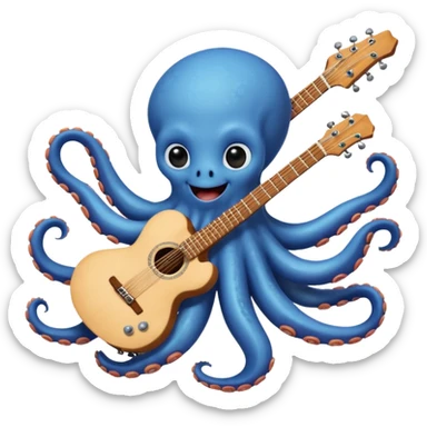 happy octopus with multiple arms playing guitar sticker