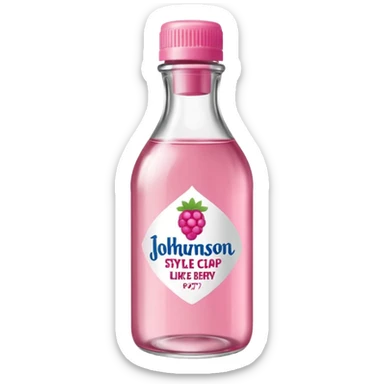 realistic Johnson and Johnson style bottle pink cap pink logo clear bottle with aint no party like a berry party written on the logo with diddy oil and a berry on top bottle sticker