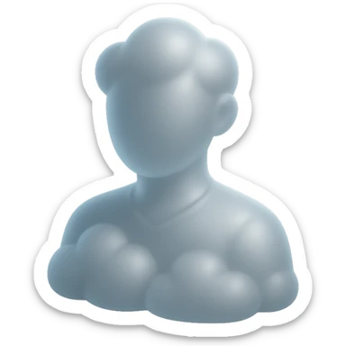 shoulder-up person fully made of white fluffy convex clouds, matte glass style sticker
