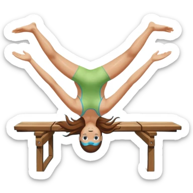 A swimmer is about to dive into the pool. She is in the pose of diving in the air with the hands above the head. Her hair are brown and long. she jumps from a plank sticker