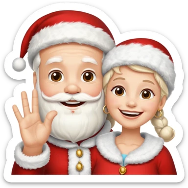SANTA Y MAMA CLAUSE SONRIENDO CON ORTODONCIA EN DIENTES Y MANO SALUDANDO sticker