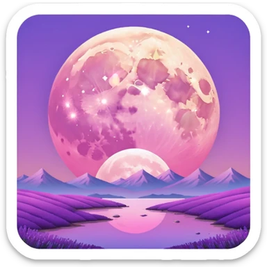 Shiny pastel rose-pink-lavender-violent-gradient moon sunset aesthetic realistic real life scenery landscape sticker