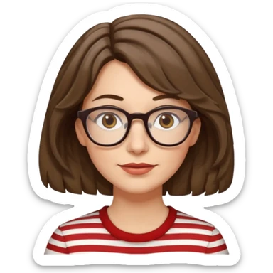 fair-skinned caucasian woman, 40s, chin-length rather wavy/unruly brown-ish hair with some white stripes (shaggy haircut), hazel eyes sticker