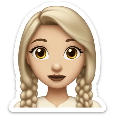 Slavic girl, light skin, very long eye lashes, pink beige lipstick, brown eyes sticker