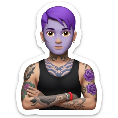 men with tatoos and hightlight that tatoos with purple hair and black dress sticker