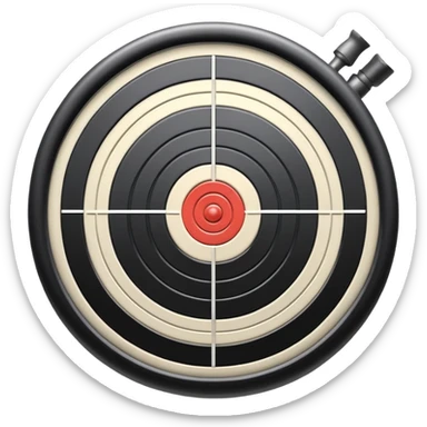 A detailed image of a rifle aimed at a target, with the target's concentric rings clearly visible. The focus is on the precision and accuracy of the sport, with the rifle positioned in front of a neutral background, emphasizing the equipment and the competitive nature of shooting. sticker