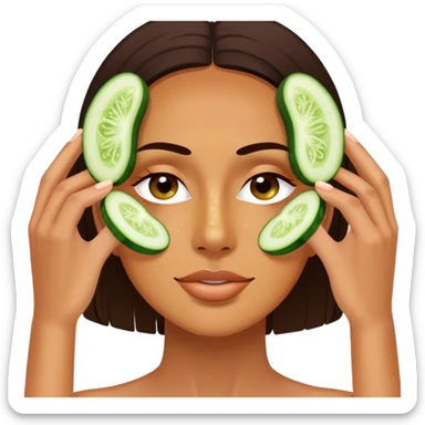 Spa day facial with cucumber slices covering eyes sticker