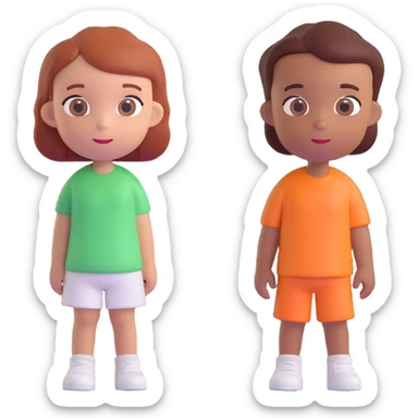 Slightly increase the volume of the upper body of the girl, separate the girl and the boy from each other, and make the skin color the same for both characters. Maintain the cartoonish 3D style. sticker