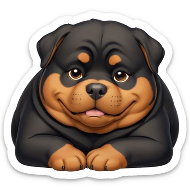 Cinematic Meme-Worthy Chubby Sleeping Rottweiler Portrait Emoji, Head resting peacefully with a contented smile, featuring a delightfully chubby build and a luxuriously soft black and tan coat, eyes shut in a serene nap, Simplified yet hilariously adorable features, highly detailed, glowing with a soft, drowsy light, high shine, relaxed and utterly lovable, stylized with an air of playful laziness, bright and endearing, soft glowing outline, capturing the essence of a comically sleepy guardian, so meme-worthy it feels like it could instantly become the next viral sensation of adorable slumber! sticker
