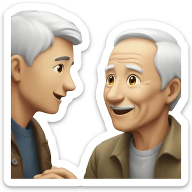 Young man helping old man using AI  sticker