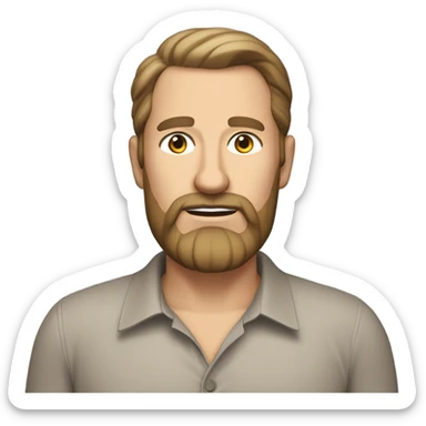 middle aged english man, short slicked back hair dark blonde, dark blonde medium length size full beard, in a smart unbuttoned shirt. sticker