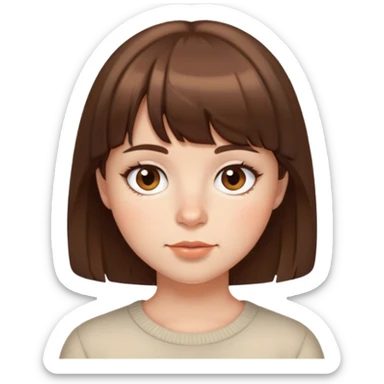 Cabelo curto, bochechas grandes, olhos castanhos, cabelo castanhos, poucas sardas, franja sticker