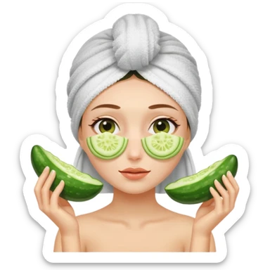 Chica con toalla en el pelo y ruedas de pepinos en los ojos sticker