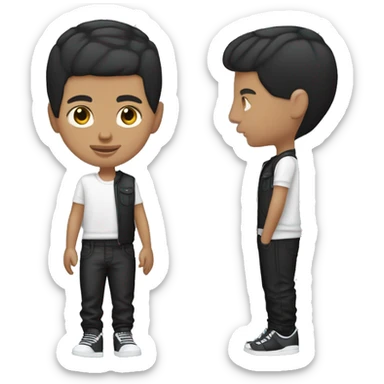 Mexican boy standing 6’1 with a buzz cut and a line up black hair wearing all black and jordan 4s sticker