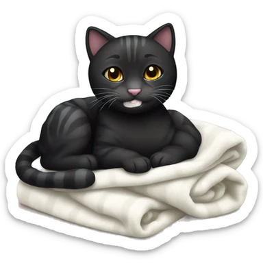 Black tiger cat with white mouth, white neck, with a cozy blanket sticker