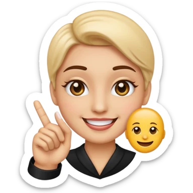 Emoji with makeup on and pointer finger and thumb touching sticker