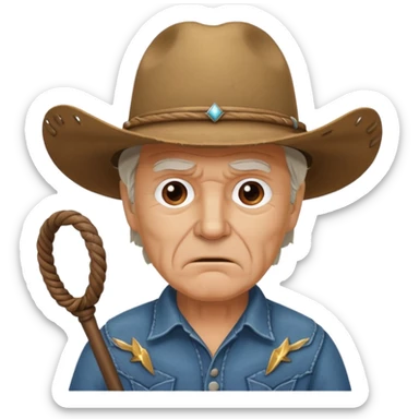 Give this emoji 🤠 a whip make it an old white guy with a whip make him mad  sticker