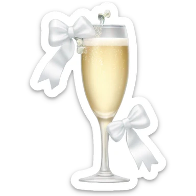Champagne glass with white bridal bow on stem sticker