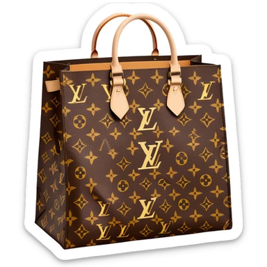 Louis Vuitton paper shopping bag with classic brown LV monogram pattern sticker