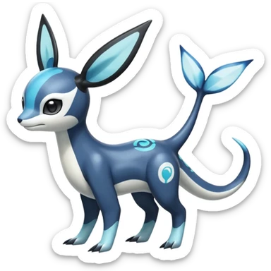 Black and white smooth glossy soft hot Meloetta-Dialga-Orca-Vaporeon-Umbreon-Pokémon-Fakémon-fusion-hybrid-creature (full body), 4-legged,  sticker