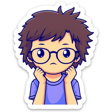 Girl with glasses with messy hair, making a cranky face, refusing to wash her hair sticker