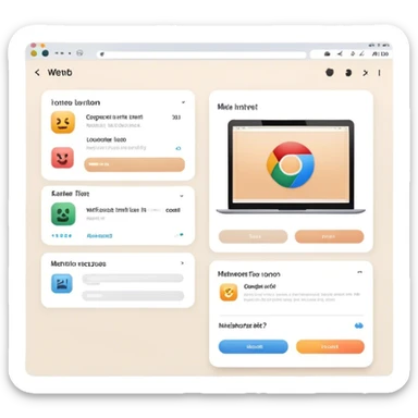 Create a professional emoji for UX/UI design. Show a program interface with two windows: one displaying HTML code, and the other showing the completed web interface. Use modern, professional colors. Do not include any emojis or smiley faces. Make the background transparent. sticker