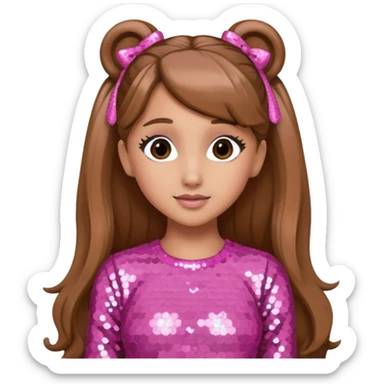 Ariana Grande with long light brown hair, pink sequin outfit sticker