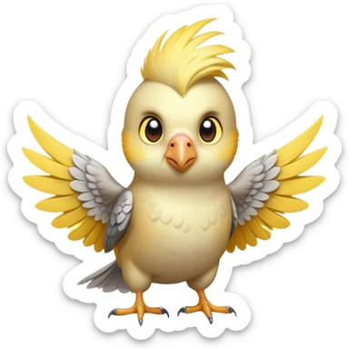 adorable-[cockatiel]-realistic-full-body-perched-emoji,-wings-tucked-neatly,-head-tilted-dramatically,-sleek-[yellow and grey]-feathers,-simplified-yet-realistic-focused-features,-highly-detailed,-glowing-with-an-almost-sarcastic-glow sticker