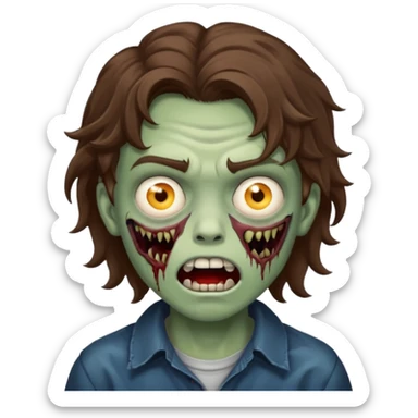 a boy with wavy hair, a zombie-shaped mouth piercing hum sticker
