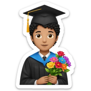 Graduated Students, Male,  brown skin, black curly hair, wearing graduation cap, holding bouquet of flowers
 sticker